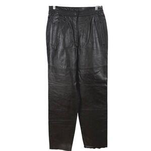 NWT Vtg Arlando Black Leather Pleated High-Waist Unhemmed Pants Womens 28" Waist